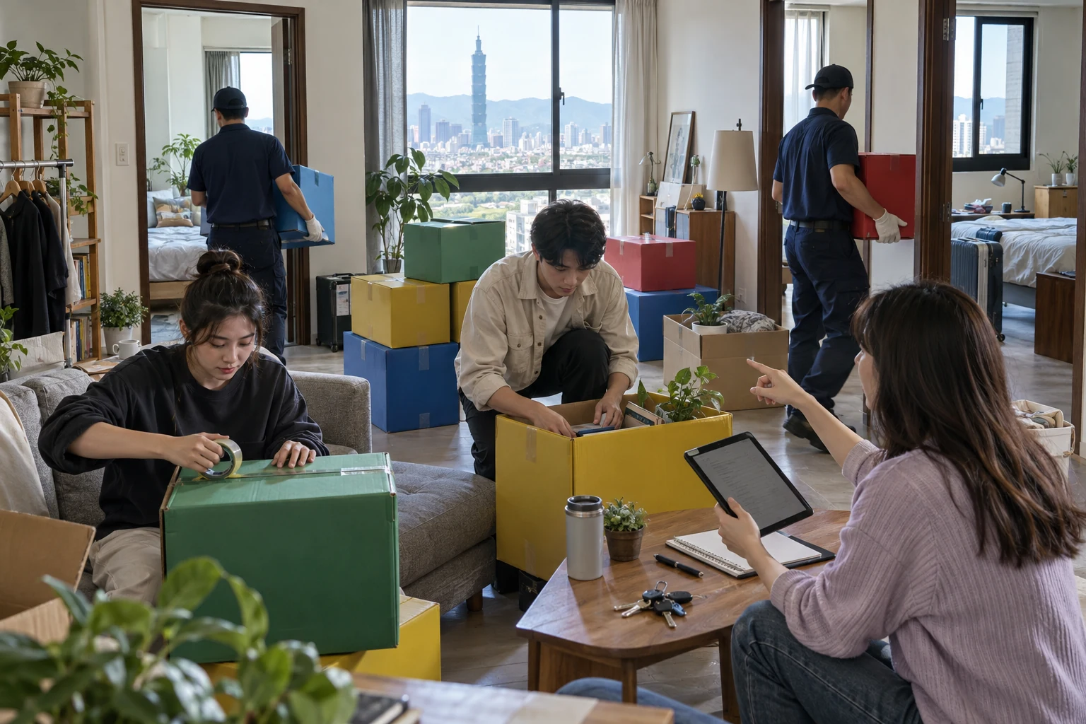 合租退租搬家時,以不同顏色箱子區分房間和物品歸屬